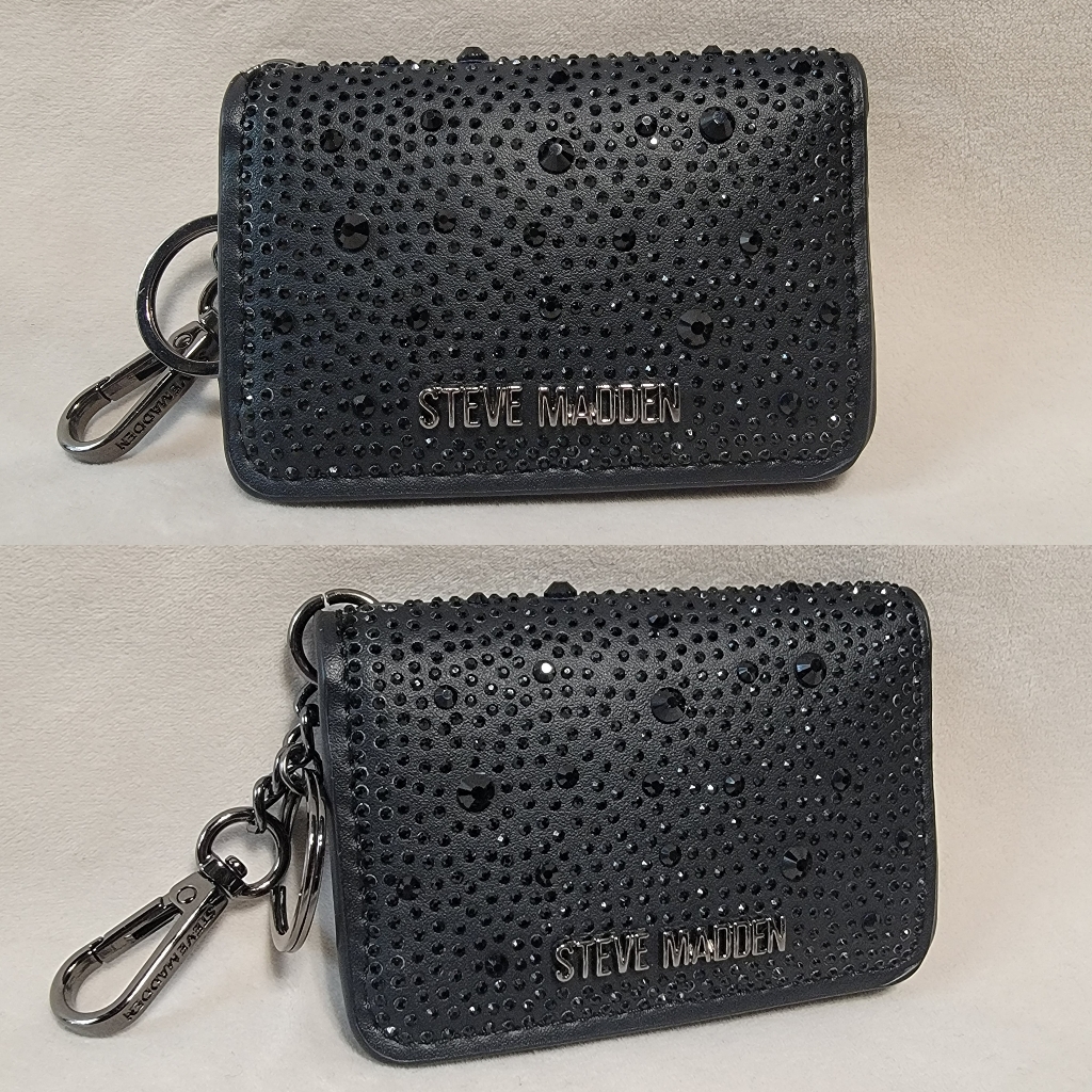 Steve Madden Black Keychain Fold Wallet Id Card Holder